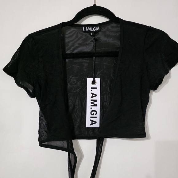 I.AM.GIA Asha Black Short Sleeve Sheer Wrap Top Women's Small - Picture 3 of 5